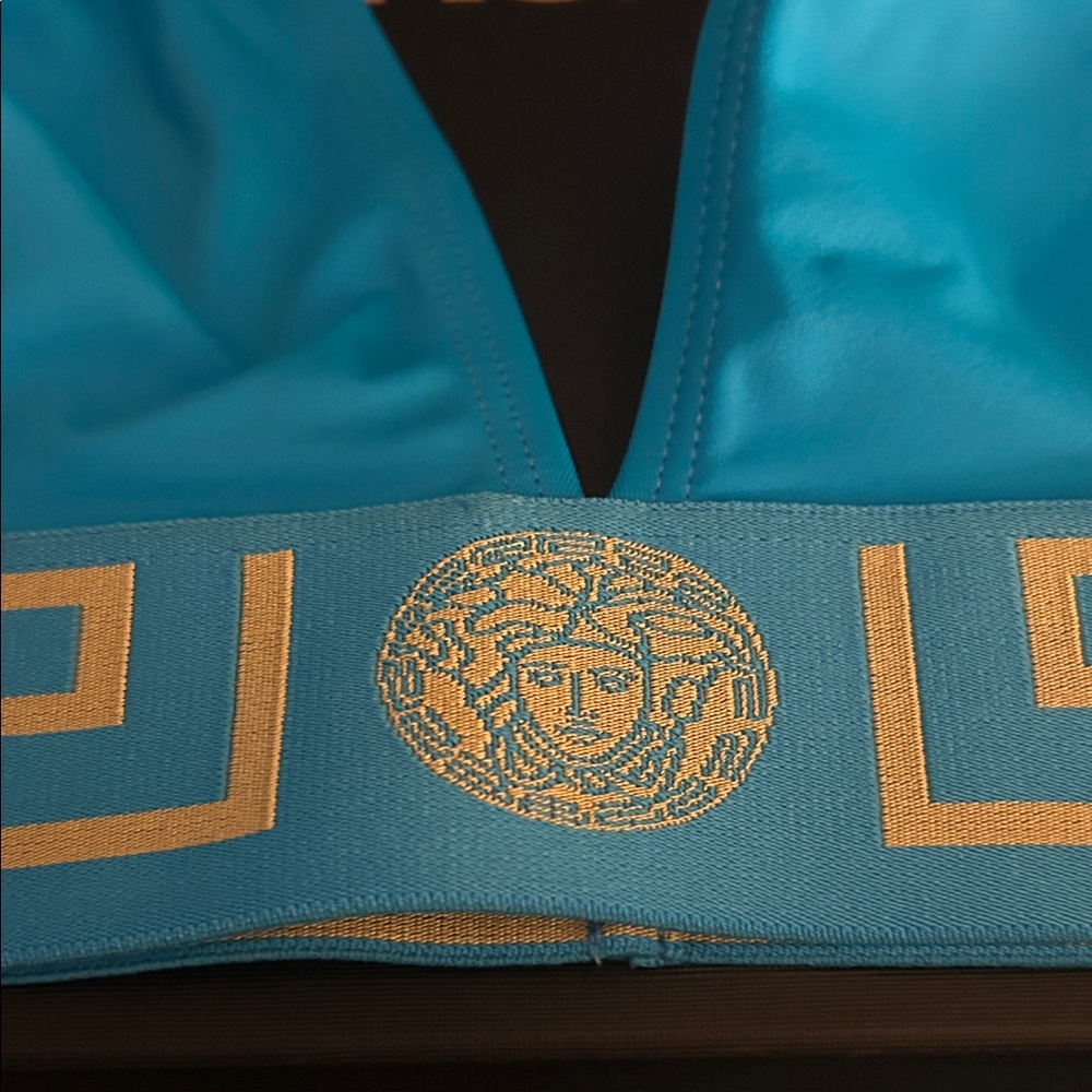 Versace Turquoise and Gold Medusa Bikini Top - Picture 3 of 7